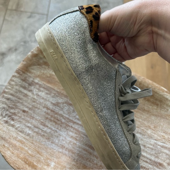 P448 Silver and Gray Sneakers with Leopard Accent - Picture 5 of 7